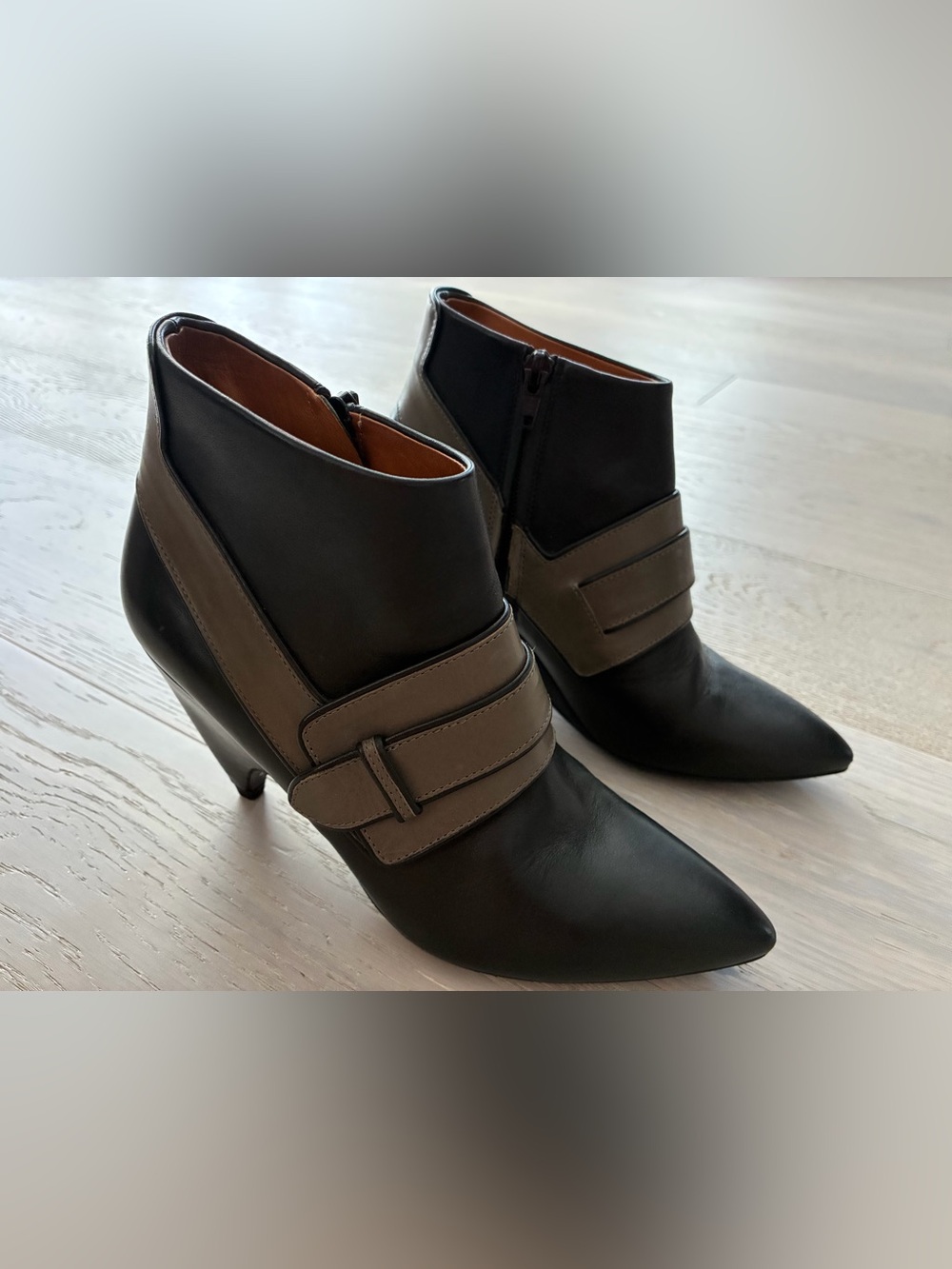 Balenciaga Black and Taupe Leather Heeled Ankle Boots – Size 38 | Made in Italy